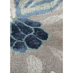 Hacienda <b>Hand</b> <b>Tufted</b> Wool Viscose <b>Rug</b> Grey Black Floral Striped Rectangular Patterns 10mm Braided-Tra-14483 for Home Hallway - Product Image 3