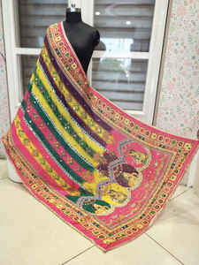 Nouveau Fantaisie À La Main Broderie Miroir Travail Pakistanais Soie Dupattas Bohème Broderie À La Main Coloré Dupattas Pour Les Femmes Vêtements - Product Image 3