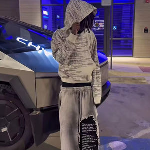 Ensemble de sweat-shirt et de sweat à capuche pour homme de haute qualité, imprimé sur toute la surface, style hip-hop, tissu éponge lourd, 100% coton - Product Image 1