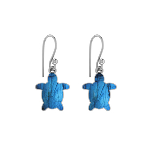 Boucles d'oreilles pendantes en argent sterling 925 de qualité supérieure, labradorite, perle d'eau de mer, forme de tortue, sertissage en bélière, tendance, cadeau de mariage - Product Image 1