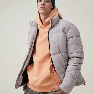 Top Quality Lightweight Men Puffer Jacket Customize <b>Fabric</b> Solid Grey Color Oversize Quilted Outdoor Jacket With Wholesale Prize - Product Image 3