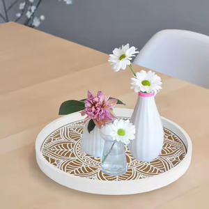 Imprimé floral blanc | Plateau de rangement et de service décoratif pour la cuisine, la table basse et la décoration intérieure - Product Image 2