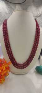 Ruby Quartz 3-Strand Necklace with Smooth Oval Shape Stone <b>Beads</b> - Product Image 2