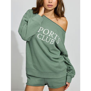 High Quality Oversized Drop Shoulder <b>Sweatshirt</b> <b>Long</b> Sleeve Cotton Terry Letter Printed Off Shoulder <b>Women</b> <b>Sweatshirt</b> - Product Image 2