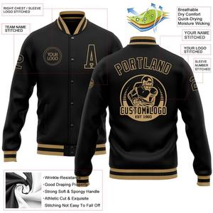 Blouson aviateur personnalisé noir noir-vieil or veste Varsity Letterman coupe-vent streetwear veste universitaire vintage pour homme - Product Image 2