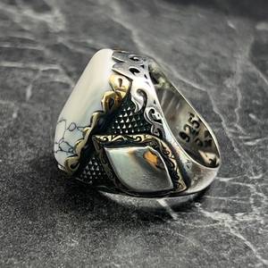 Anillo Vintage para Hombre de Plata de Ley 925 con Engaste de Bisel y Piedra Preciosa de Ágata Blanca Natural, Joyería Fina de Piedra de Ágata Blanca - Product Image 4