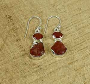 <b>Red</b> Carnelian Hook <b>Earrings</b> in Sterling Silver Handmade Multi Cut Gemstone Jewelry Gift for Her - Product Image 3