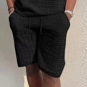 Vente en gros de t-shirts à manches courtes en tricot respirant de couleur unie pour hommes, costume pour printemps automne décontracté, 2 pièces, vacances de sport - Product Image 2