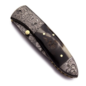 Cuchillo de hoja plegable de bolsillo de acero Damasco hecho a mano portátil al por mayor con mango de palisandro y bolsa de cuero cuchillo multiusos - Product Image 2