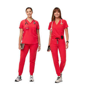 2025 conjuntos de uniformes de fregado uniformes de calidad estable enfermería transpirable Hospital conjuntos médicos Scrubs mujeres Color rojo uniforme de enfermera - Product Image 2