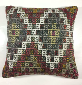 Housse de coussin carrée moderne en laine turque ethnique vintage, motif géométrique abstrait, technique de tissage artisanale écologique 3D - Product Image 3
