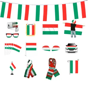 Óculos de sol para Euro 2024, produtos de torcida, lenço com pinturas faciais, corpo de mão, carro personalizado, bandeira da Hungria, bandeira de 3x5 pés, óculos de sol para futebol