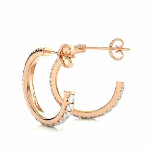 Boucles d'oreilles créoles serties de diamants taille ronde pour femmes - Product Image 5