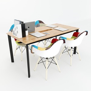 Modern Minimalist Wood <b>Office</b> Meeting <b>Table</b> with Oval Shape and Metal Legs - Product Image 2