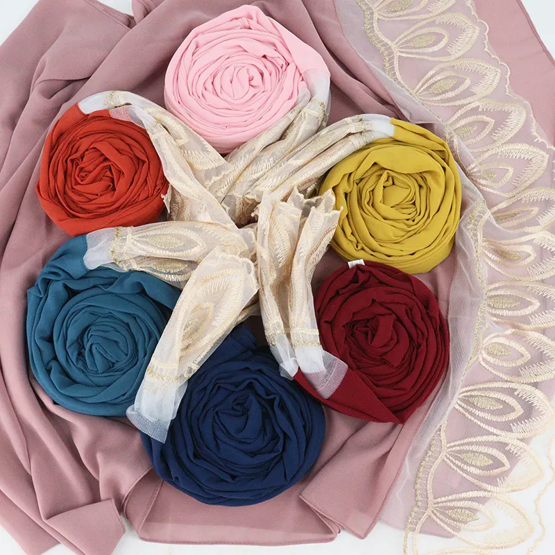 Écharpes en mousseline de soie en dentelle pour femmes, <span class=keywords><strong>accessoires</strong></span> Hijab ethniques, nouvelle Collection automne 2022