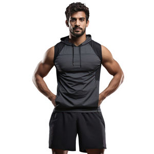 ชุดจั๊มสูทเล่นกีฬาแขนกุดสองชิ้นสำหรับผู้ชายชุดเล่นฟิตเนสแขนรูดซิปแขนกุดสำหรับใส่ออกกำลังกายในฤดูร้อน - Product Image 6