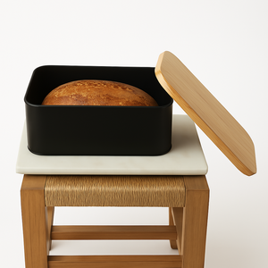 Home Kitchen Metal Bread Box with Wooden Lid for Dining Table Bread Bakery Products Storage Home Use Storage Boxes & <b>Bins</b> - Product Image 6