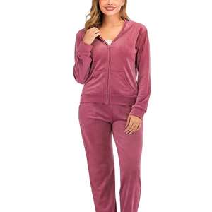 Conjunto Deportivo de Invierno de Dos Piezas para Mujer, con Logotipo Personalizado Premium, Tejido de Punto Sólido, Sudadera con Capucha y Cremallera Completa, Pantalones 100% Algodón - Product Image 2