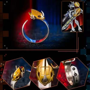 <b>Adjustable</b> <b>Size</b> Stainless Steel Anime Digimon Graymon Garurumon <b>Ring</b> Trendy Gold Plated Inlay Asscher Cut Diamond GRS Certified - Product Image 5