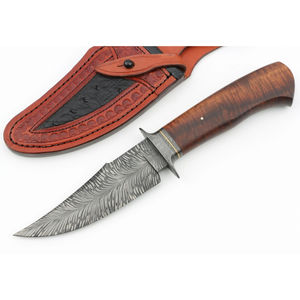 Couteau de chasse et de camping professionnel sur mesure OEM en gros, acier Damas San Mai de qualité supérieure, pointe tombante, manche en bois - Product Image 4