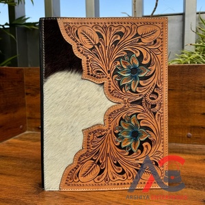 New Customized Design Hand <b>Tooled</b> <b>Leather</b> Portfolio Folder Padfolio Branded Cowhide Business Padfolio Folder Notebook Organizer - Product Image 1