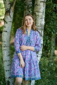 Hand Block Printed Cornflower Dress Bohemian Cotton Casual Occasional Pure Cotton Handcrafted Ethical Fashion Floral Lilac - Product Image 5