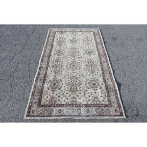 Vintage Turkish Rug, 3.8x6.6 ft Area Rug, <b>Brown</b> Floral Rug - Product Image 1