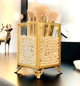 Kotak penyimpan kuas rias Emas antik kotak perhiasan kualitas terbaik untuk mudah digunakan kuningan & pemegang kuas kosmetik kaca