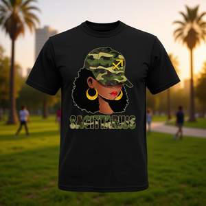 T-Shirt Mimetica Regina del Sagittario Nera da Donna con Cappellino con Segno Zodiacale Promozionale T-Shirt Capricorno - Product Image 3