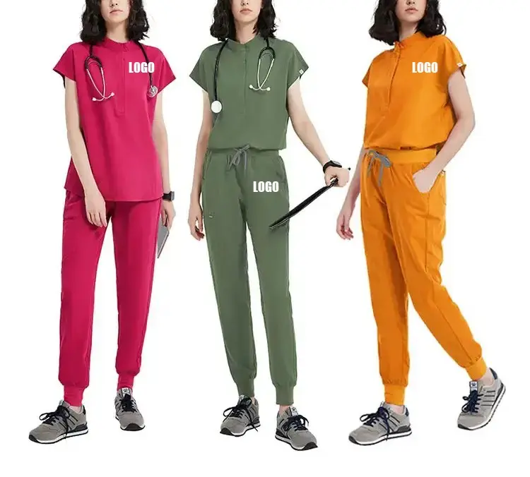 Custom Logo New Style Multicolor Polyester Spandex Scrubs Uniforms Sets Custom High Quality Nursing Medical Scrubs For Women