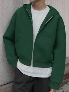 Black <b>Full</b> <b>Zip</b> <b>Hoodies</b> Men 450GSM Heavy Streetwear Outerwear Premium Cotton Zipper Closure Warm Oversized Custom Logo OEM ODM - Product Image 3