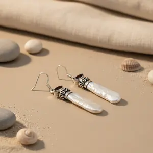 Boucles d'oreilles en argent 925 avec perle d'eau douce et grenat, bijoux élégants pour femmes - Product Image 1