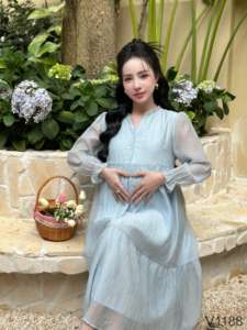 Vestido de maternidad de verano de alta calidad para niñas Anti-retráctil Absorbente de sudor Tela suave y cómoda Buena absorbencia-Vietnam V1188 - Product Image 4