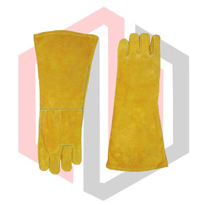 Gants de soudage jaunes 14 pouces résistants à la chaleur en cuir pour pompiers antistatiques Tig Mig Mag Stick 11 oz poignet tricoté résistant aux déchirures - Product Image 4