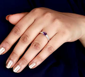 แหวนพลอยอัญมณีคลาสสิกสเตอร์ลิง925อเมทิสต์ทรงรีสำหรับงานแต่งงานงานหมั้นงานวันเกิดของขวัญ - Product Image 5