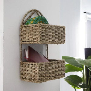 Rectangle Seagrass <b>Shelf</b> Half Circle Wall <b>Storage</b> Organizer with Baskets Wall <b>Shelf</b> <b>Storage</b> Handcrafted Made in Vietnam - Product Image 3