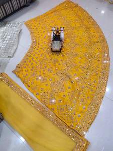 Embrayage Cancan de mode d'été pour femmes élégantes en satin de soie dentelle lourde vrai miroir broderie travail Lehenga Cancan toile Patta - Product Image 6