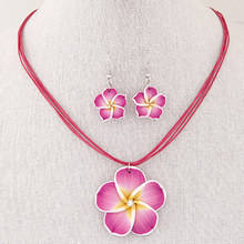 Hawaiian Plumeria Rubra Bohemia Tropical flor aleación colgante pendientes collar conjunto para Luau Beach Party regalo de mujer - Product Image 4