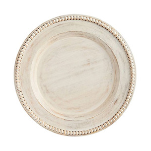Assiette de présentation rustique en bois blanc vieilli avec perles, 100 pièces, vente en gros, personnalisable, luxe, lavable au lave-vaisselle, faite à la main - Product Image 1