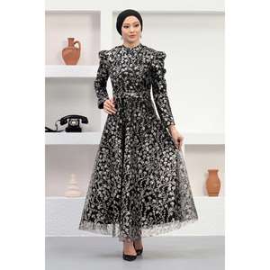 Robe de soirée en tulle ornée de sequins, taille empire, coupe bal, avec traîne, longueur ras du sol, taille XS - Product Image 3