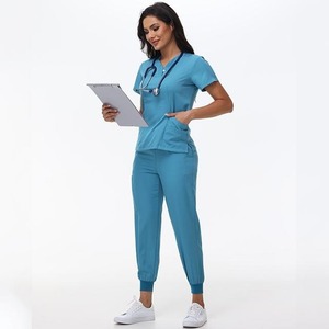 Diseño de Color Único Unisex Hospital Personal Trabajo Conjuntos Hombres Enfermera Scrubs Uniformes para Mujeres Top Coat - Product Image 4