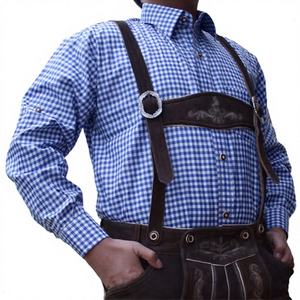 Camisa Tradicional Alemana para Hombre, Diseño a Cuadros Oktoberfest, Antiarrugas, Transpirable, Tela de Poliéster Satinado, Corte Regular de Verano - Product Image 1