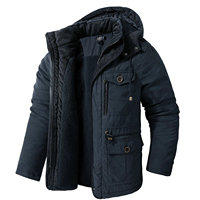 Parka Fleece Musim Dingin Pria Jaket Hangat Tahan Angin Jaket Tebal Berkerudung Mantel Parka Pria Lapisan Bulu Pakaian Luar Kasual Jaket Berlapis Kapas