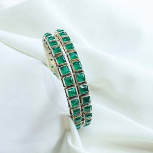 Aasma 925 Sterling Silver Geometric Women's Fine <b>Bangle</b> with Channel <b>Set</b> Emerald Cut Semi-Precious Emerald Stone Everyday Wear - Product Image 1
