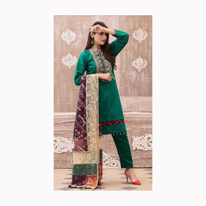 Salwar Kameez-Sari élégant en soie et coton pour mariage, vêtements indiens et pakistanais - Product Image 4