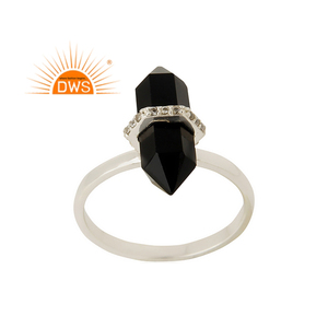 New Arrival Sterling Silver Natural <b>Cz</b> and Black Onyx Gemstone Stackable <b>Ring</b> Custom Jewelry Manufacturer - Product Image 1