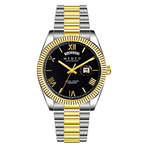 Thương Hiệu Cổ Điển Vàng Ngày Tuần Chức Năng 3ATM Nhà Máy Ban Đầu MEDEO Thạch Anh Đồng Hồ Thép Dây Đeo Vàng Thạch Anh Đồng Hồ Đeo Tay - Product Image 1