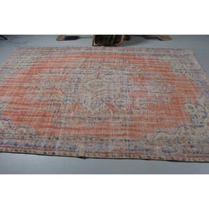 Tapis Turc Vintage Orange Bleu Patchwork Design 6.2X9.3 ft Laine Tissée à Plat avec Support en Latex pour Décorations de Salon - Product Image 3