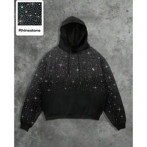 Sudadera con Capucha para Hombre, Invierno, Negra con Pedrería Multicolor Bordada, 450 GSM, 100% Algodón Felpa, Estilo Urbano, Personalizable - Product Image 3