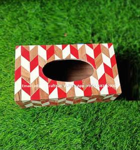 Boîte à mouchoirs en bois design rectangulaire de luxe le plus récent tissé porte-couvercle de boîte à mouchoirs de bureau coloré - Product Image 2